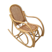 Rocking chair children wooden, rattan and canning circa 60/70