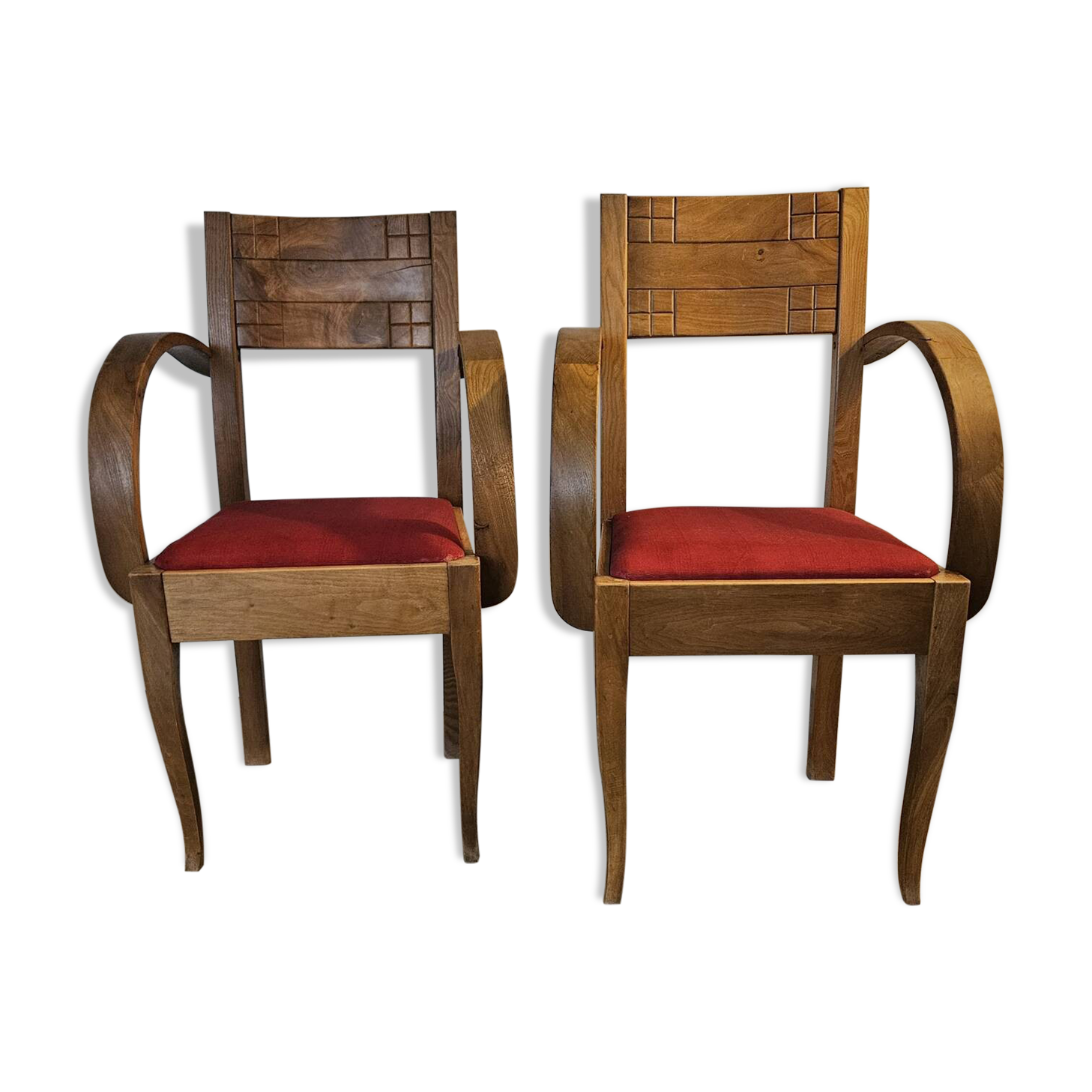 Pair of Art Deco Walnut Bridge Armchairs