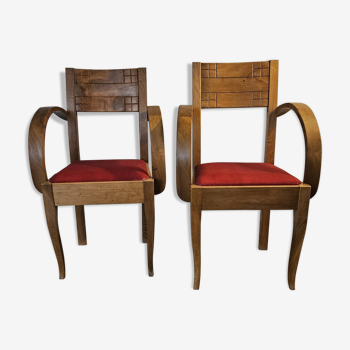 Pair of Bridge armchairs in Art Deco walnut