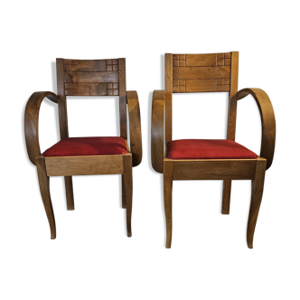 Pair of Bridge armchairs in Art Deco walnut