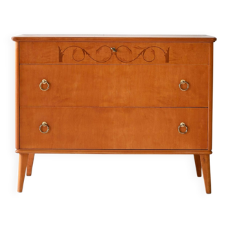 Scandinavian oak and burlwood chest of drawers