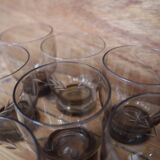 Set of 8 vintage transparent brown wheat ear chiseled glasses