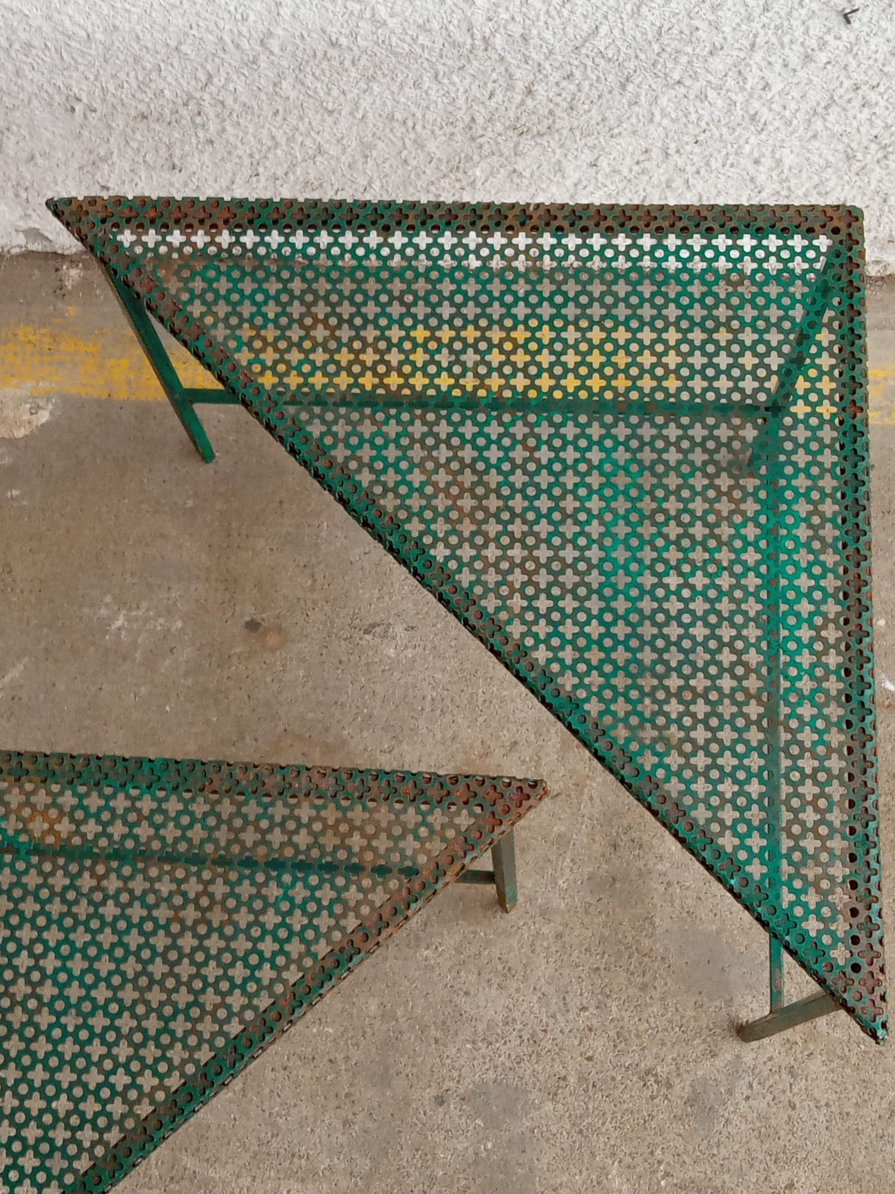 Triangular coffee table in perforated metal Mathieu Mategot