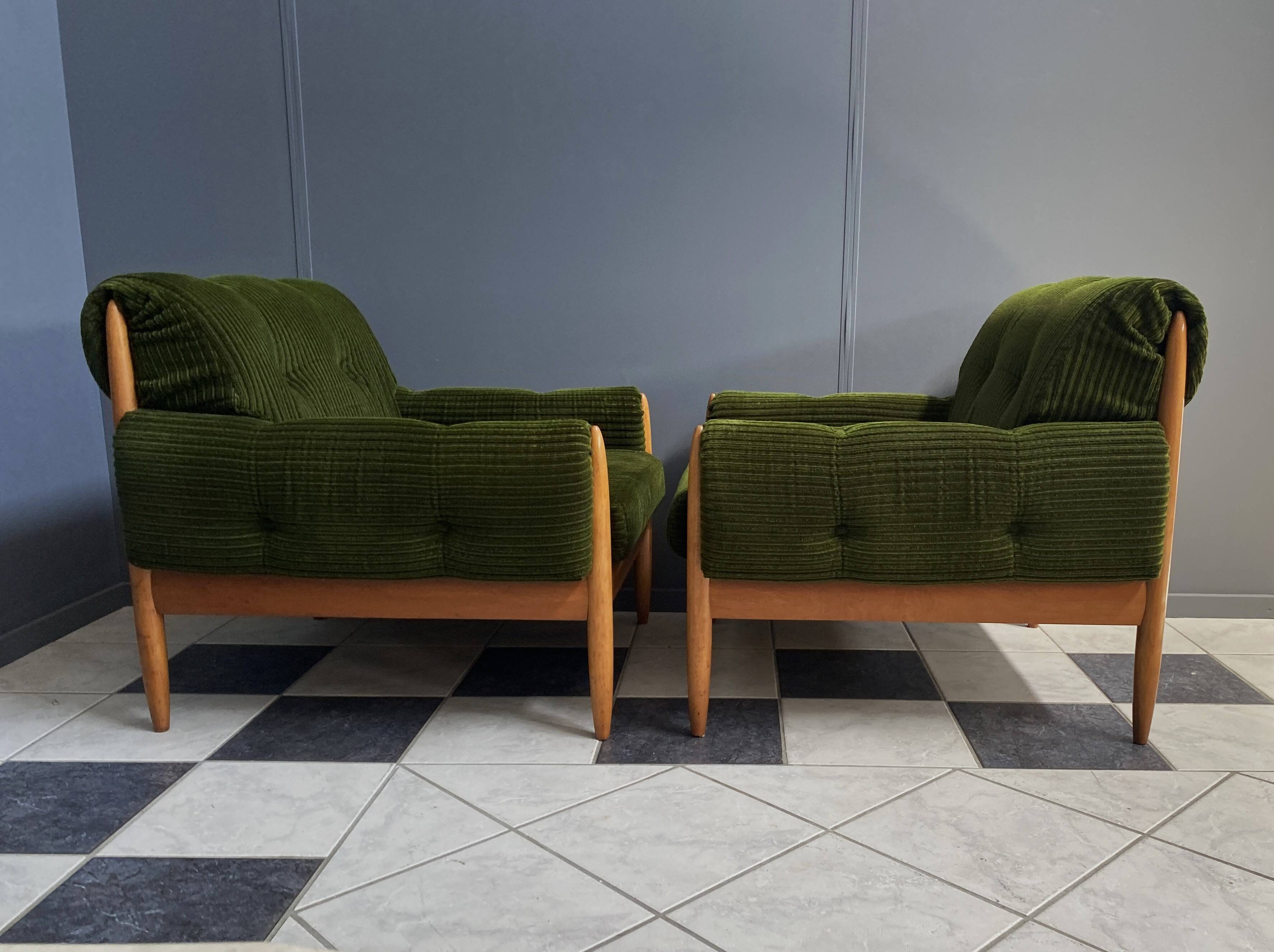 Set of 2 green relax chairs 1960s