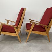 Pair of 50s vintage boomerang armchairs velvet and wood