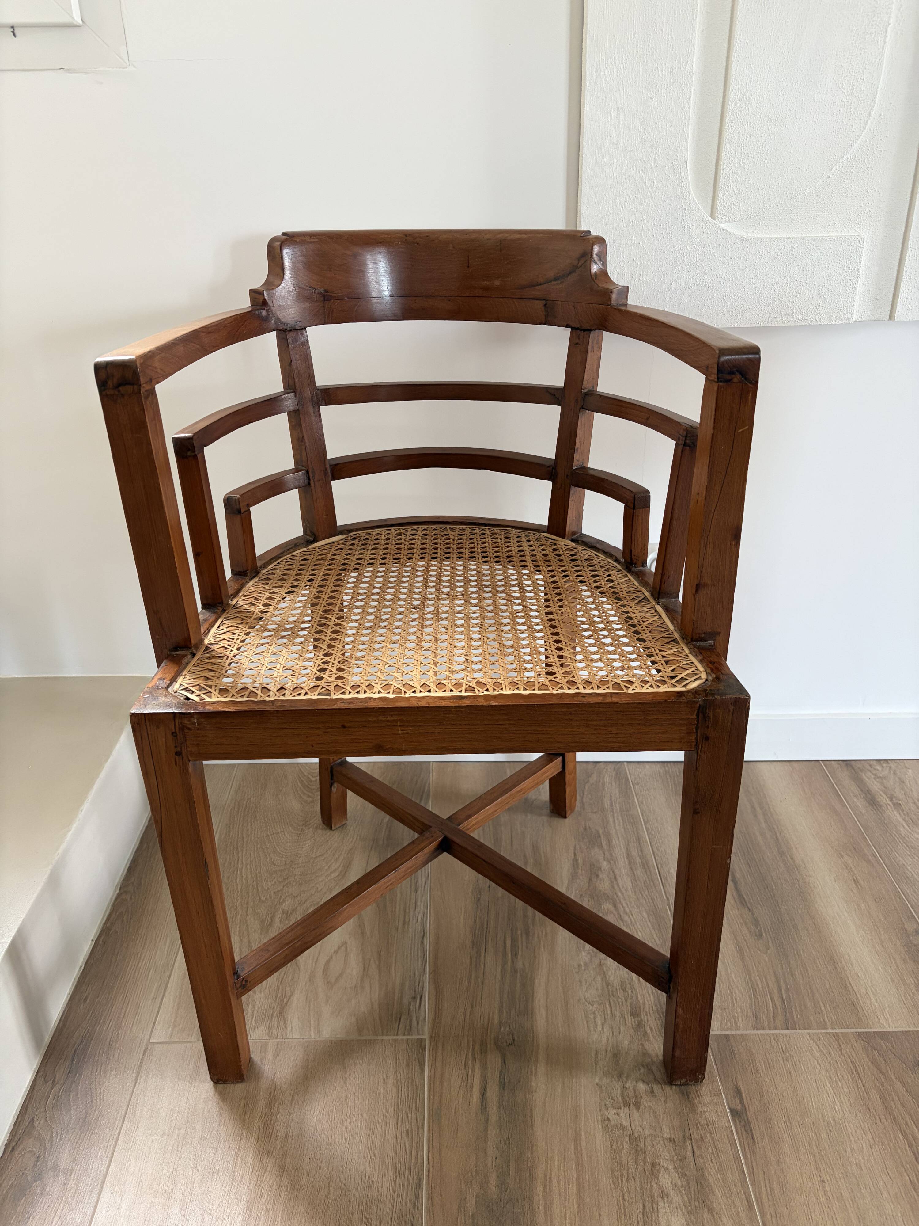 Paquebot office chair in solid teak and caning