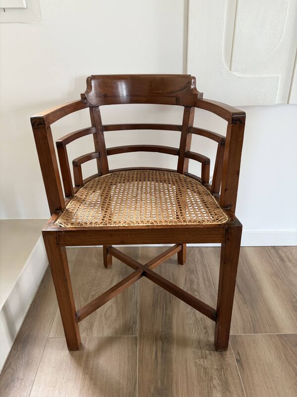 Fauteuil de bureau Paquebot en Teck massif et Cannage