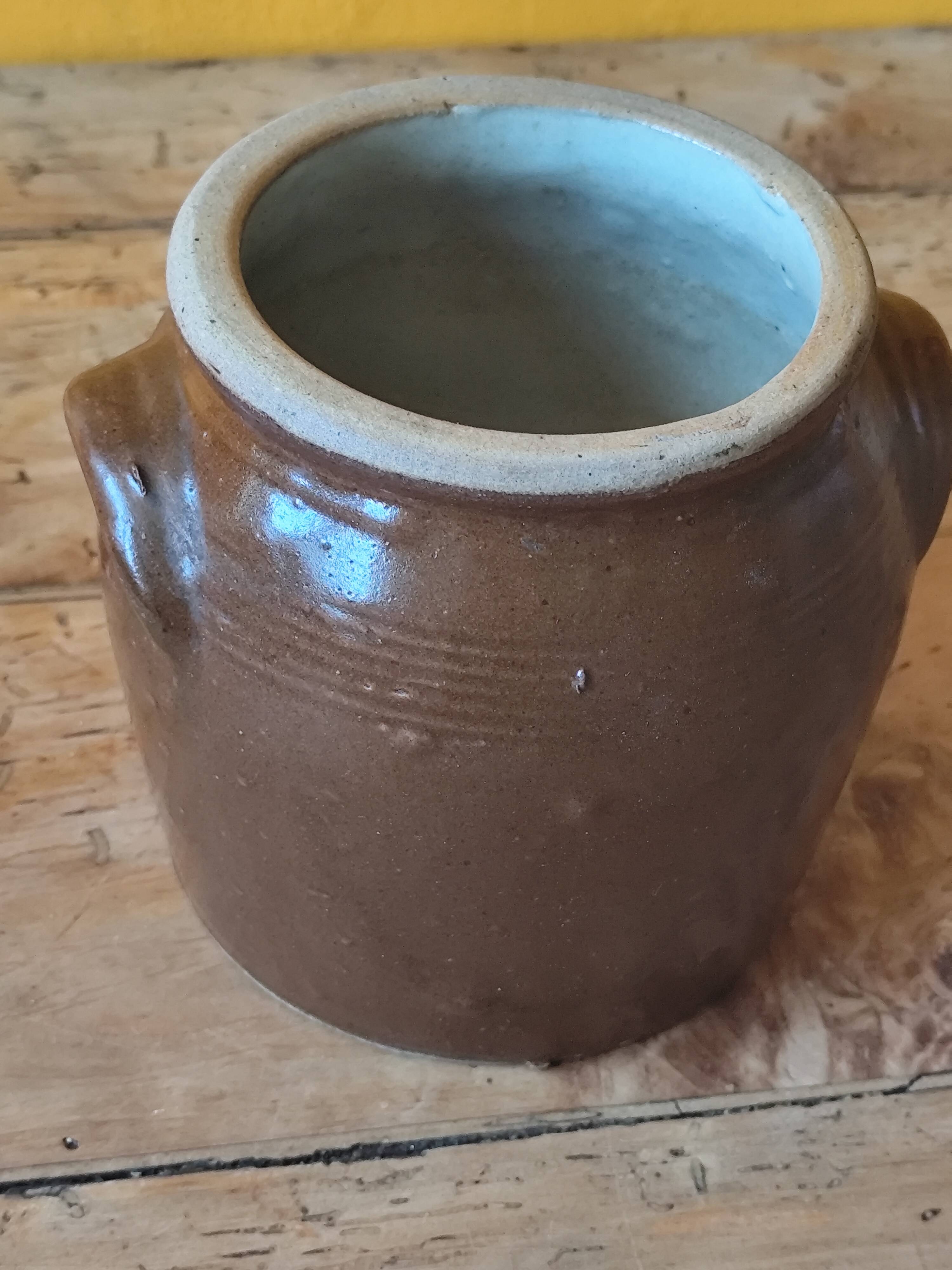 Brown glazed stoneware pot - antique glazed ceramic utensil holder