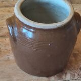 Brown glazed stoneware pot - antique glazed ceramic utensil holder