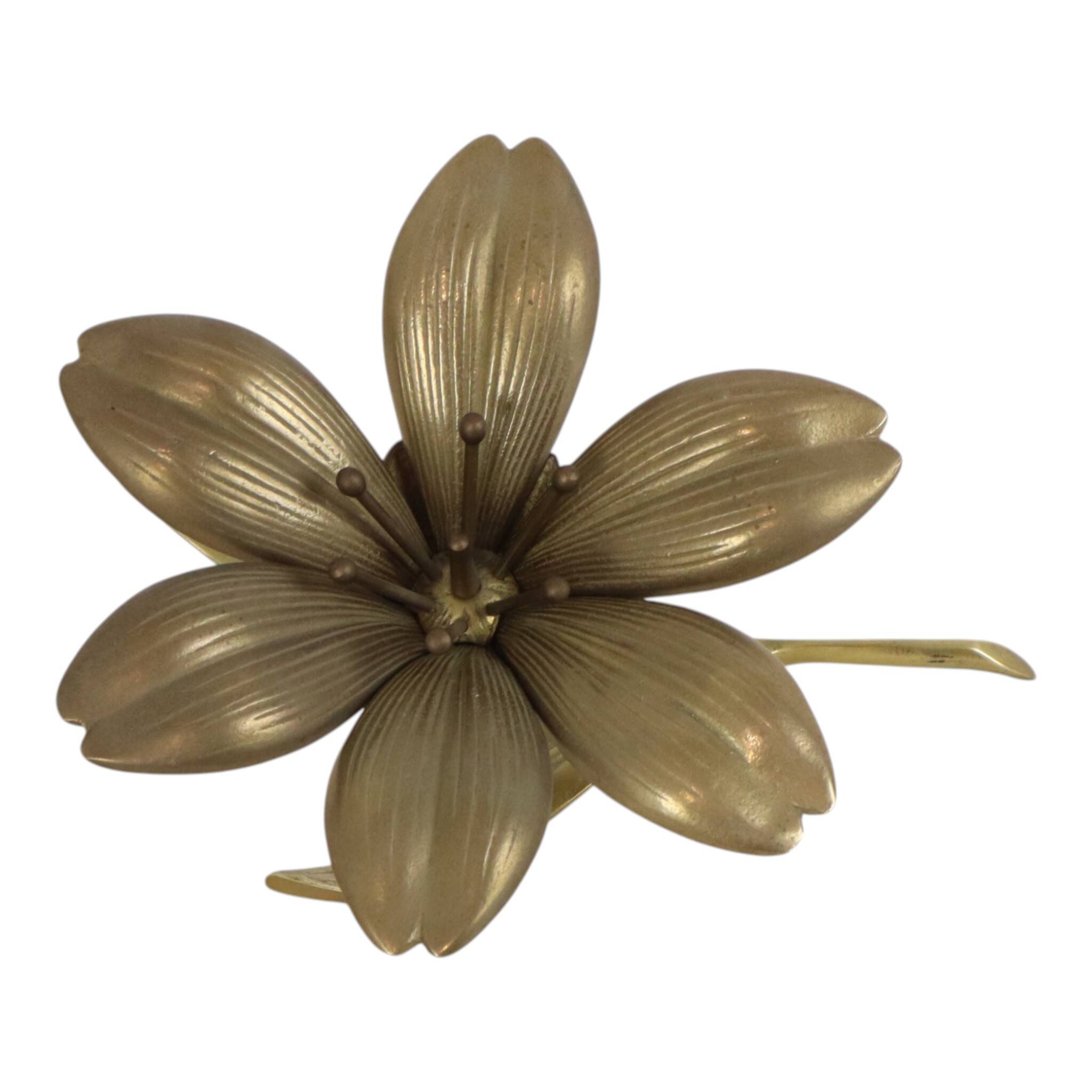 Mid-Century Brass Lily Flower Sculpture Figurine Ashtray