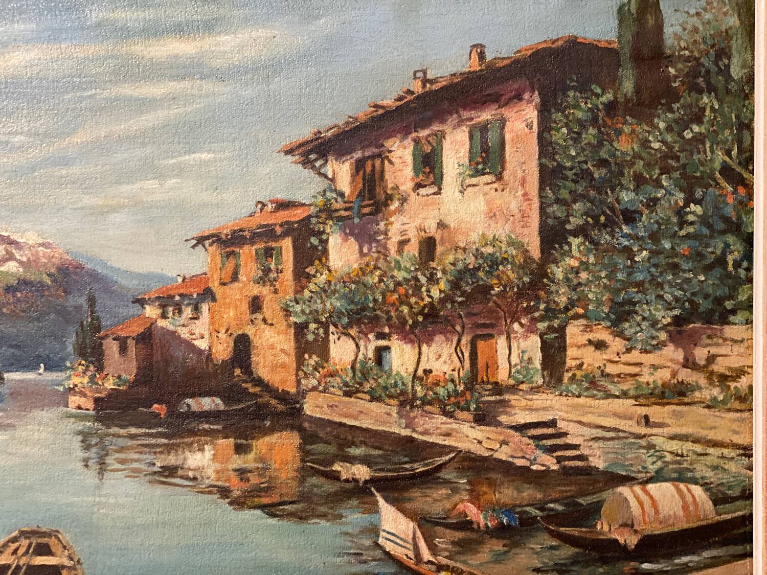 Old oil painting on canvas Gandria Switzerland Italy
