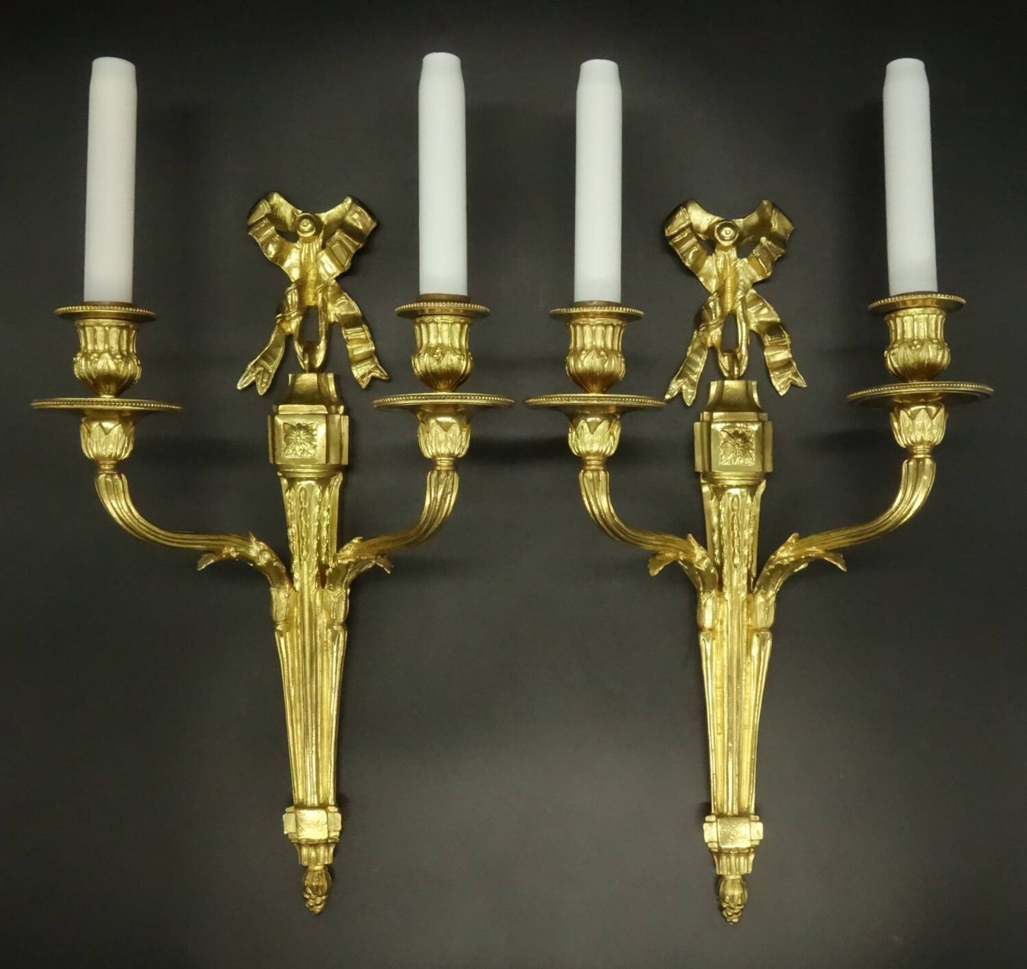 Pair of large sconces with Louis XVI style knots, late 19th century - bronze