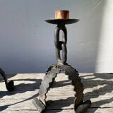 Pair of candlesticks with wrought iron chain
