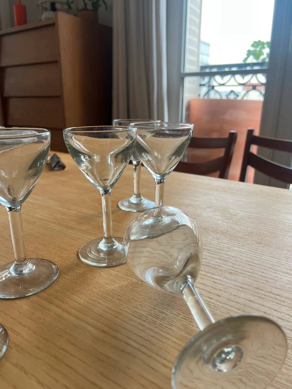 Set of 6 thick antique wine glasses