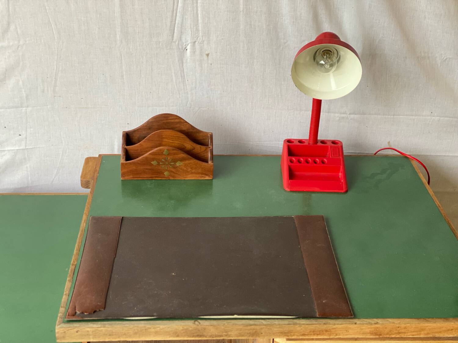 Vintage green Formica desk renovated in raw wood