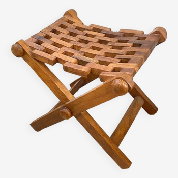 Tabouret pliant, articulé, bois exotique, 1960