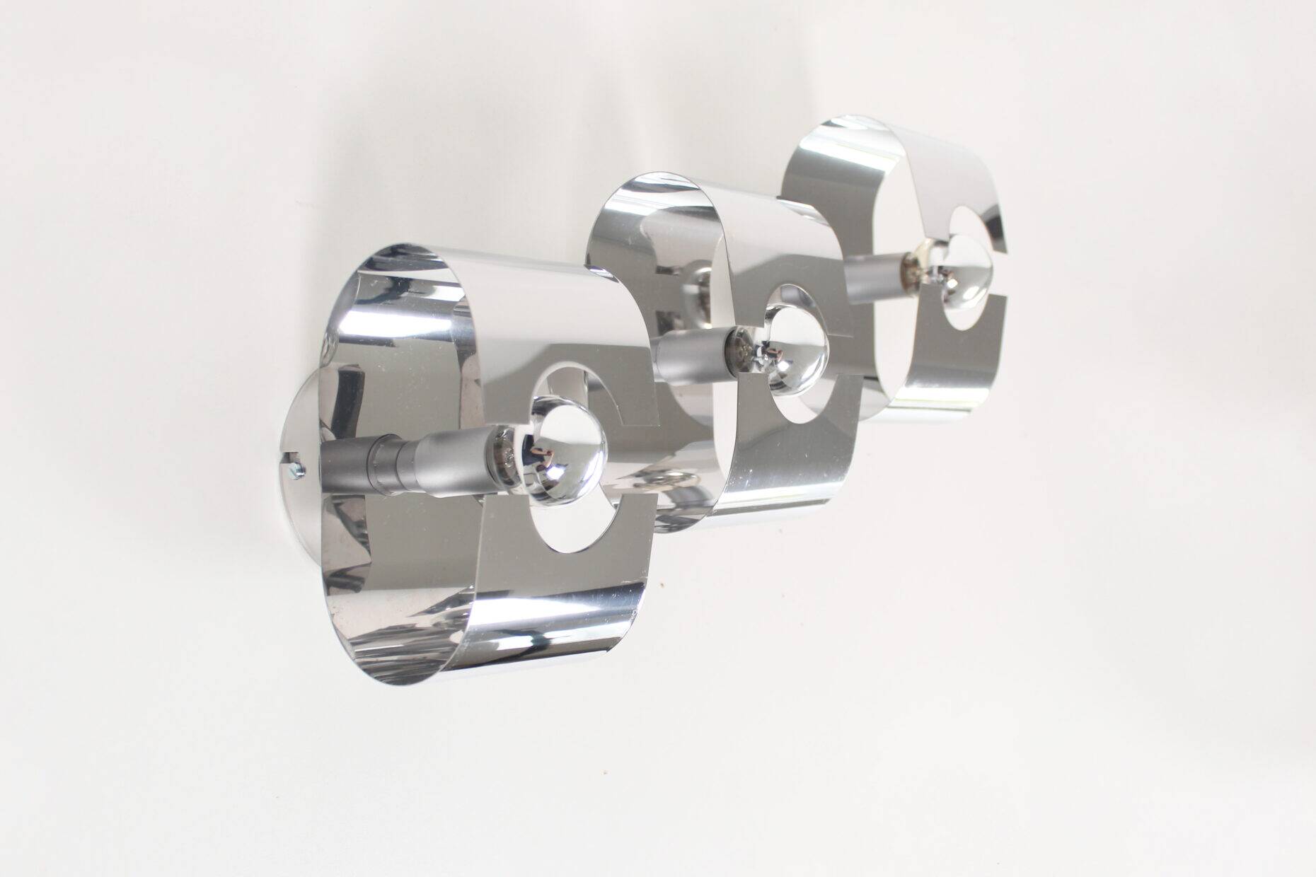Set (3) of 1980s chrome metal space age wall lamps