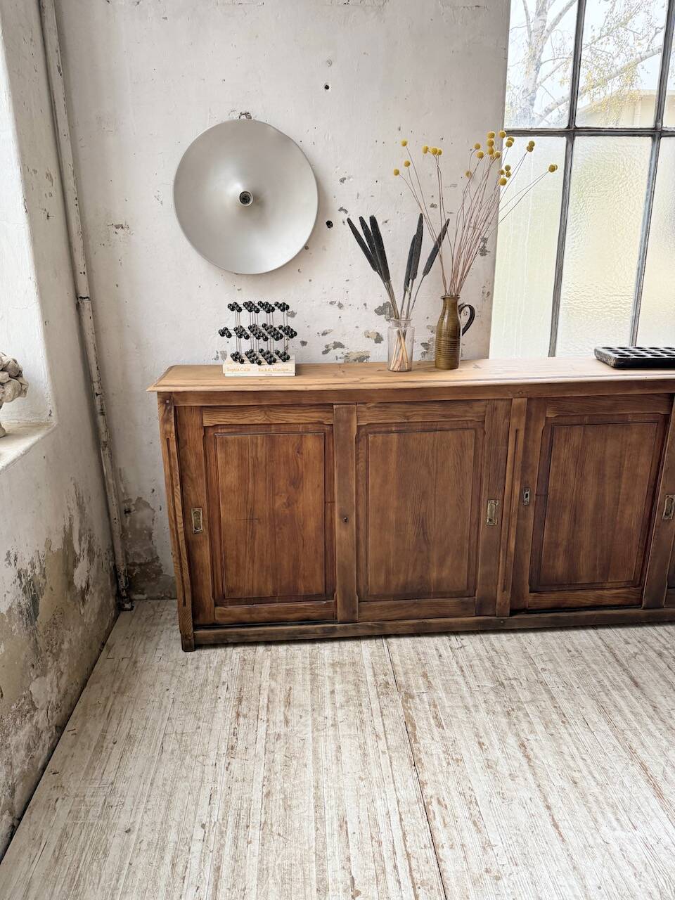 XL oak workshop sideboard with sliding doors from 1900