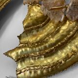 Vintage brass and stone fish-shaped wall light, 1970s