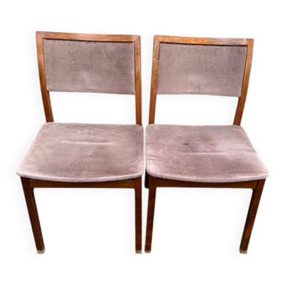 2 chaises Scandinaves Baumann bois massif et velours violet1960