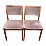2 Scandinavian Baumann chairs in solid wood and purple velvet, 1960.