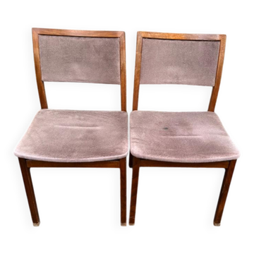 2 chaises Scandinaves Baumann bois massif et velours violet1960