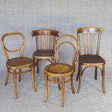 Set of 4 mismatched bistro chairs, from 1910 to 1935