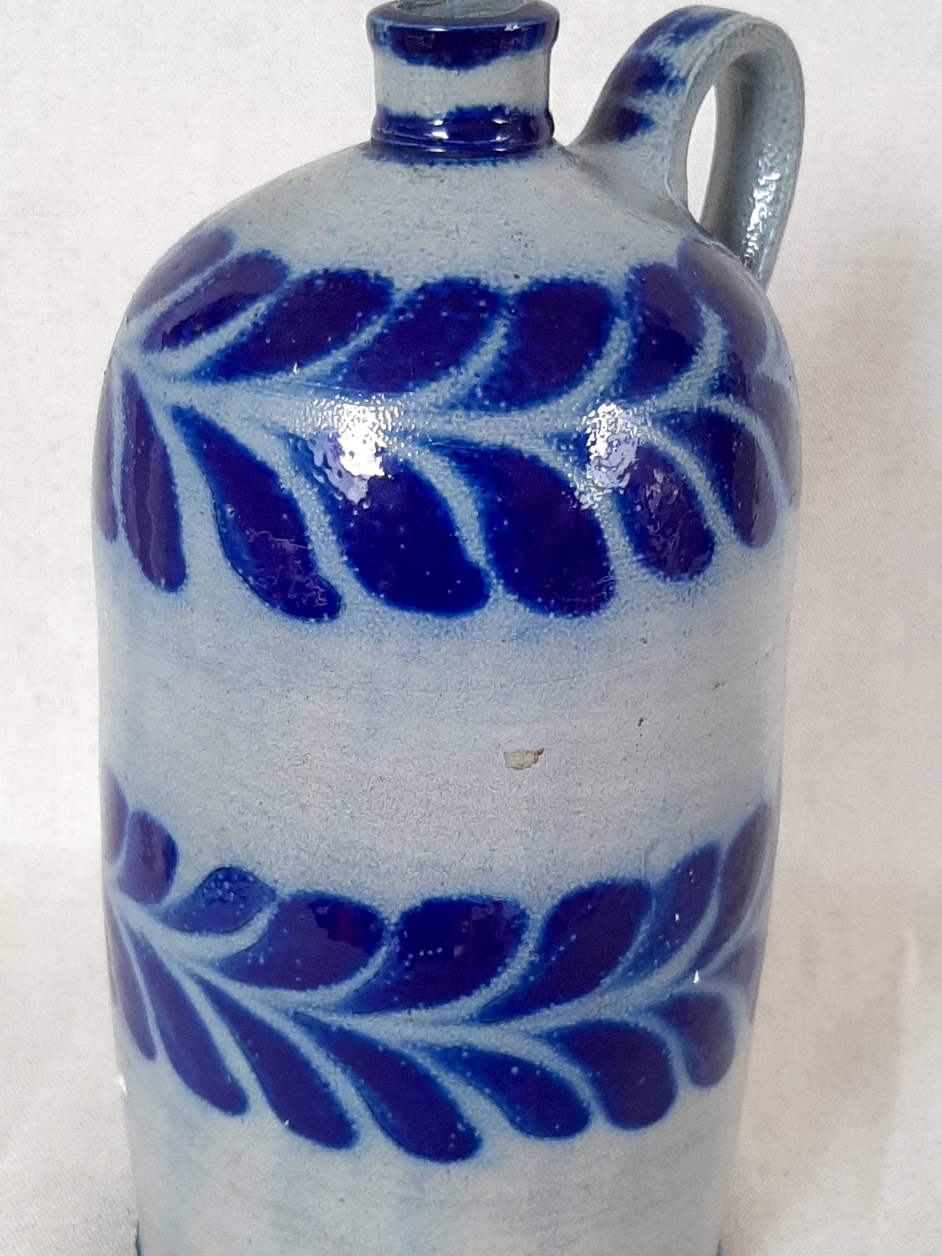 Blue stoneware bottle from Alsace, Schmitter pottery, Betschdorf.