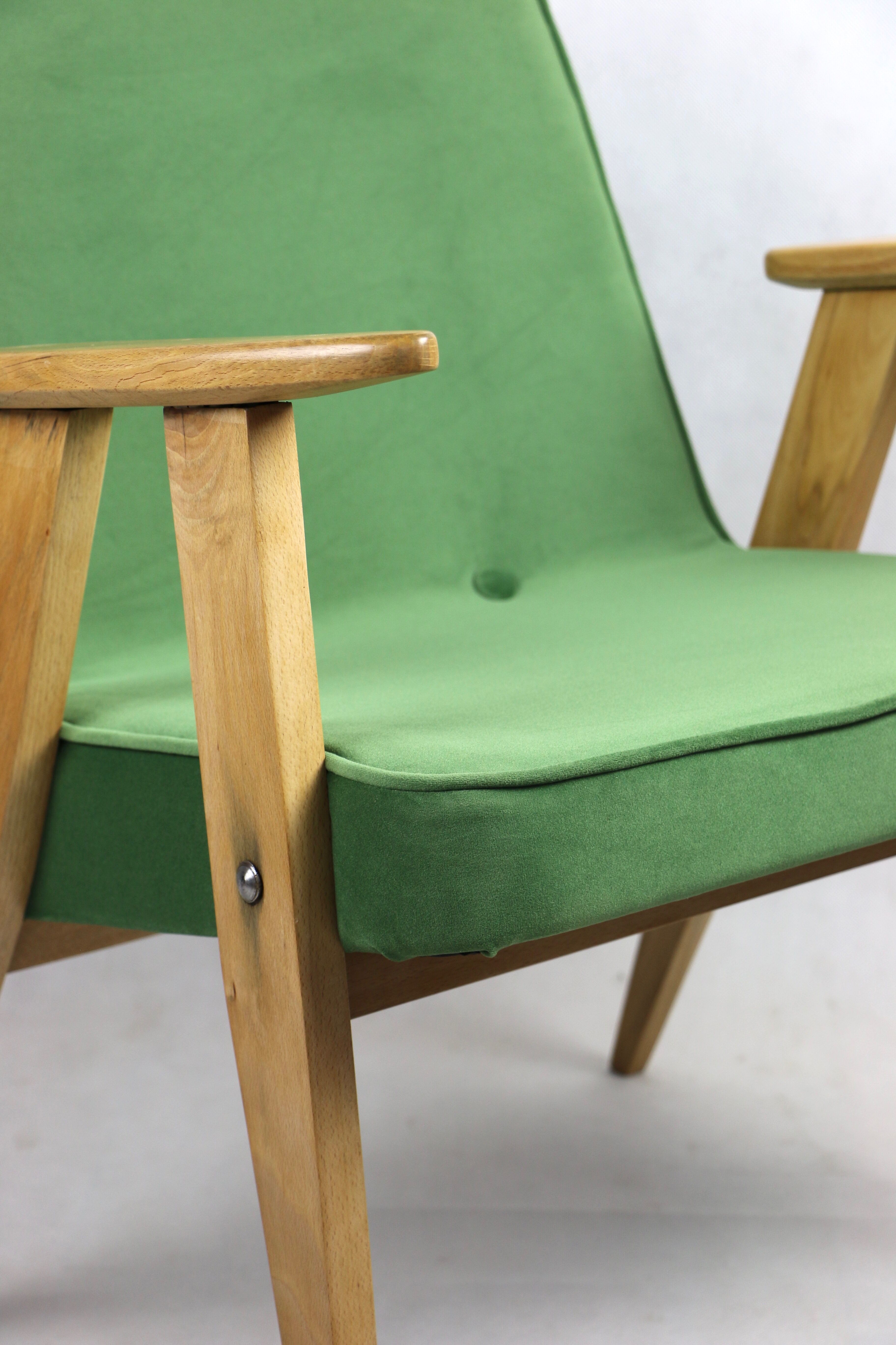 Light green velvet 366 lounge chair by Józef Chierowski, 1970s
