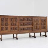 Buffet brutaliste espagnol en bois massif et marbre