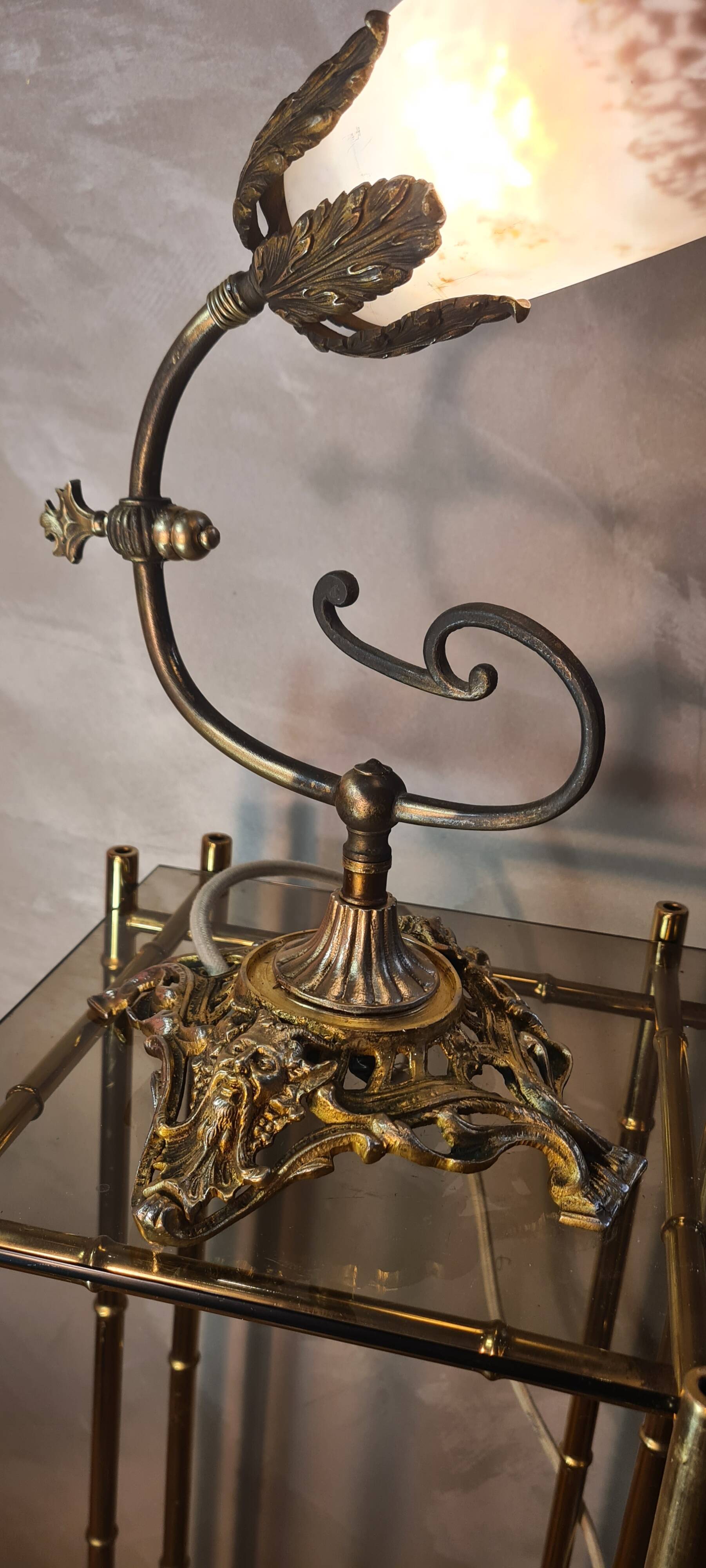 bronze lamp napoleon style lll 4 kg 36x27 cm tulip type muller unsigned