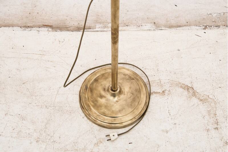 Standing metal lamp with glass shade