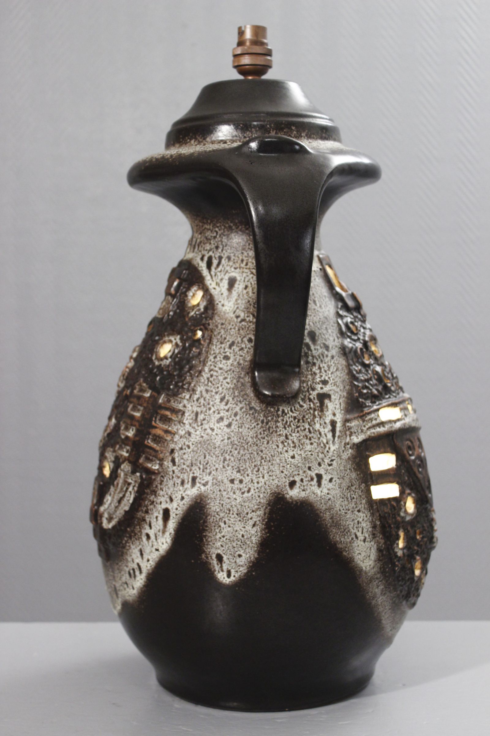 Large double lighting lamp base with openwork design, Brutalist 1960s.