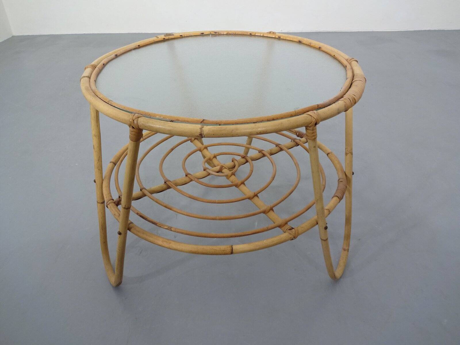 Italian Bamboo & Glass Coffee Table, 1950s