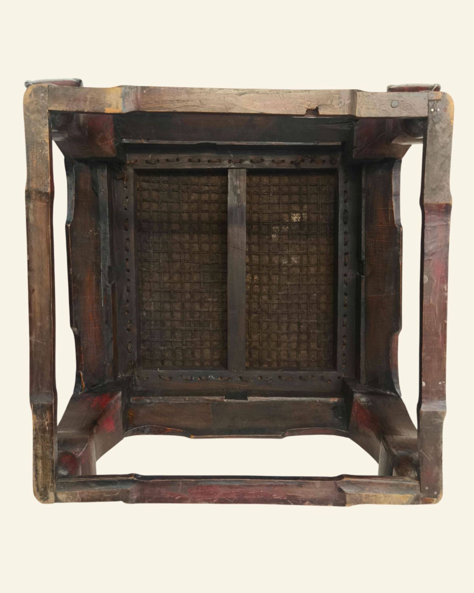 Table basse chinoise ancienne en orme, plateau en rotin, XIXe siècle