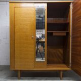 1970 Scandinavian wardrobe with shelves and mirror, 21x126, 2 doors.