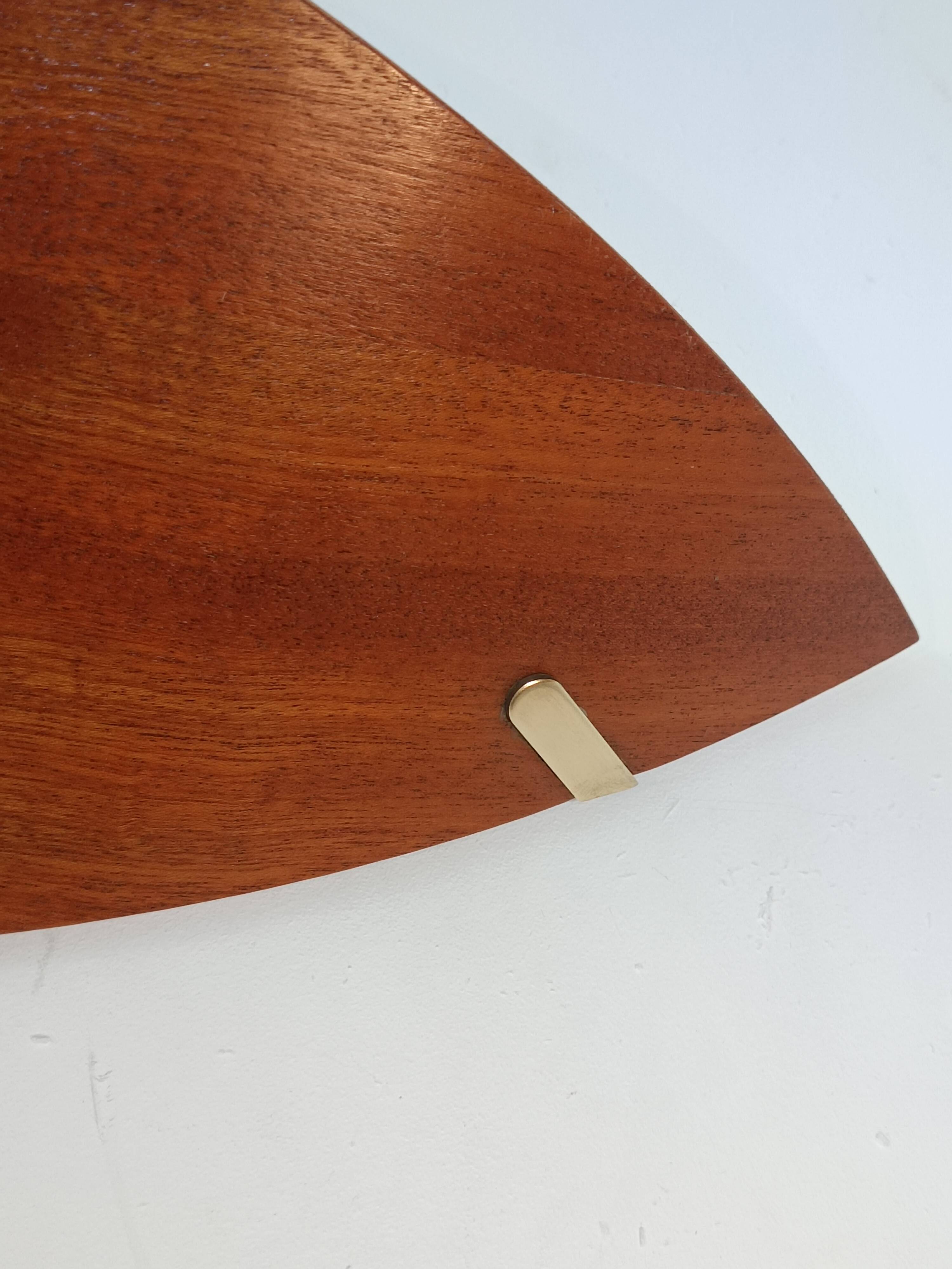 Large wooden and brass wall lights by Declic France, 1980s.