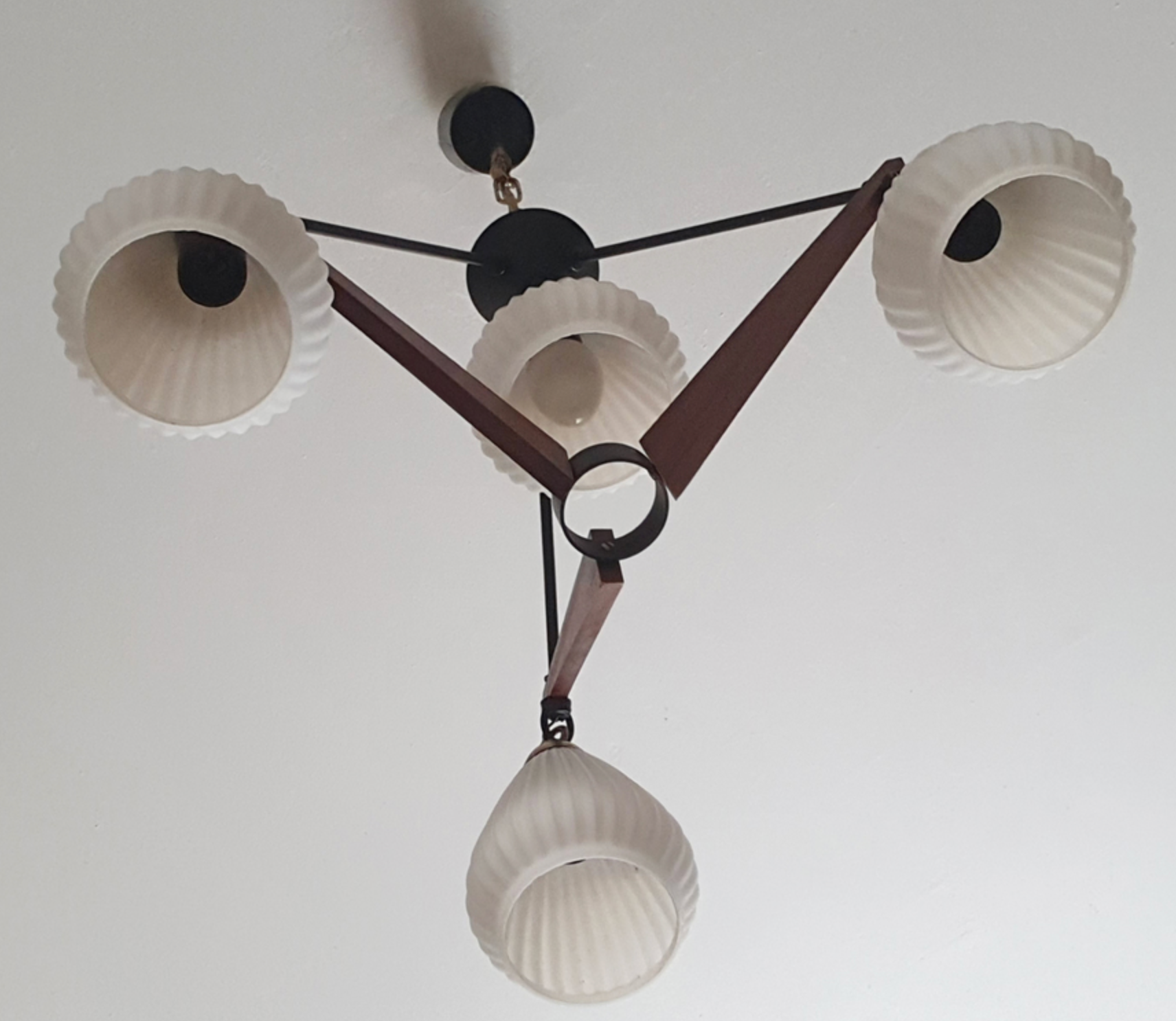 Vintage pendant lamp, teak and opaline, creation Targetti Sankey, vintage, 60s