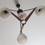 Suspension vintage teck et opaline création Targetti Sankey, vintage, années 60
