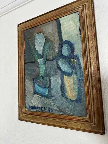 Original mid-century Swedish oil on panel – “Plant Pot” by Lennart Liljo – vintage & framed – 34 × 43 cm
