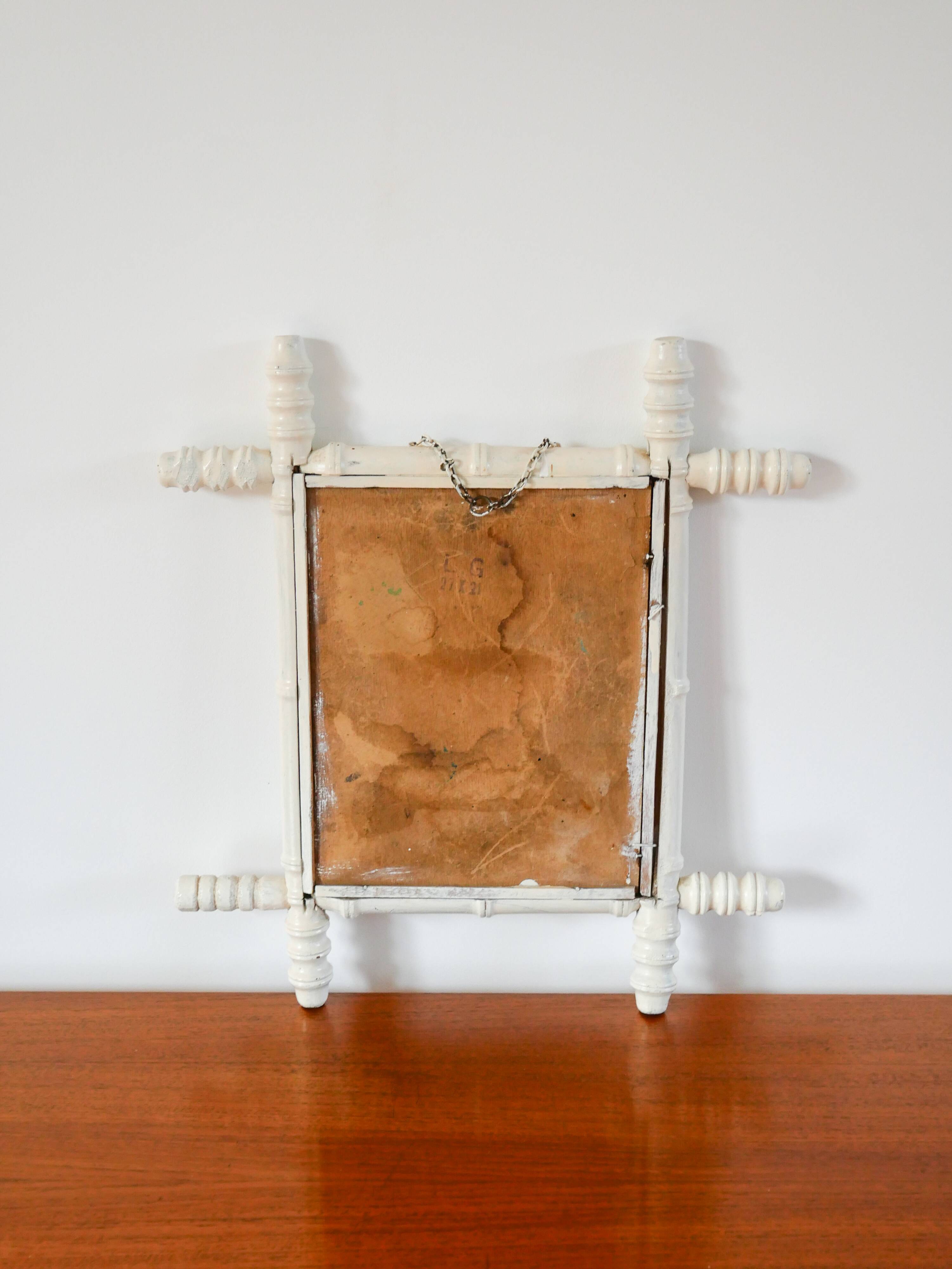White bamboo effect wooden barber mirror 46 x 31 cm