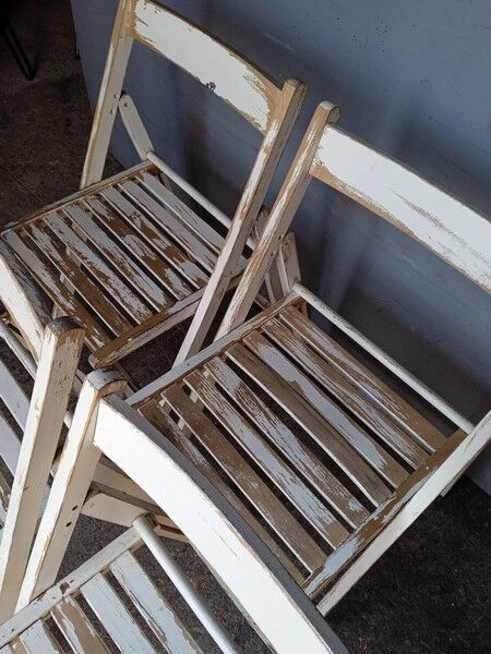4 foldable chairs wood vintage epoch 1970