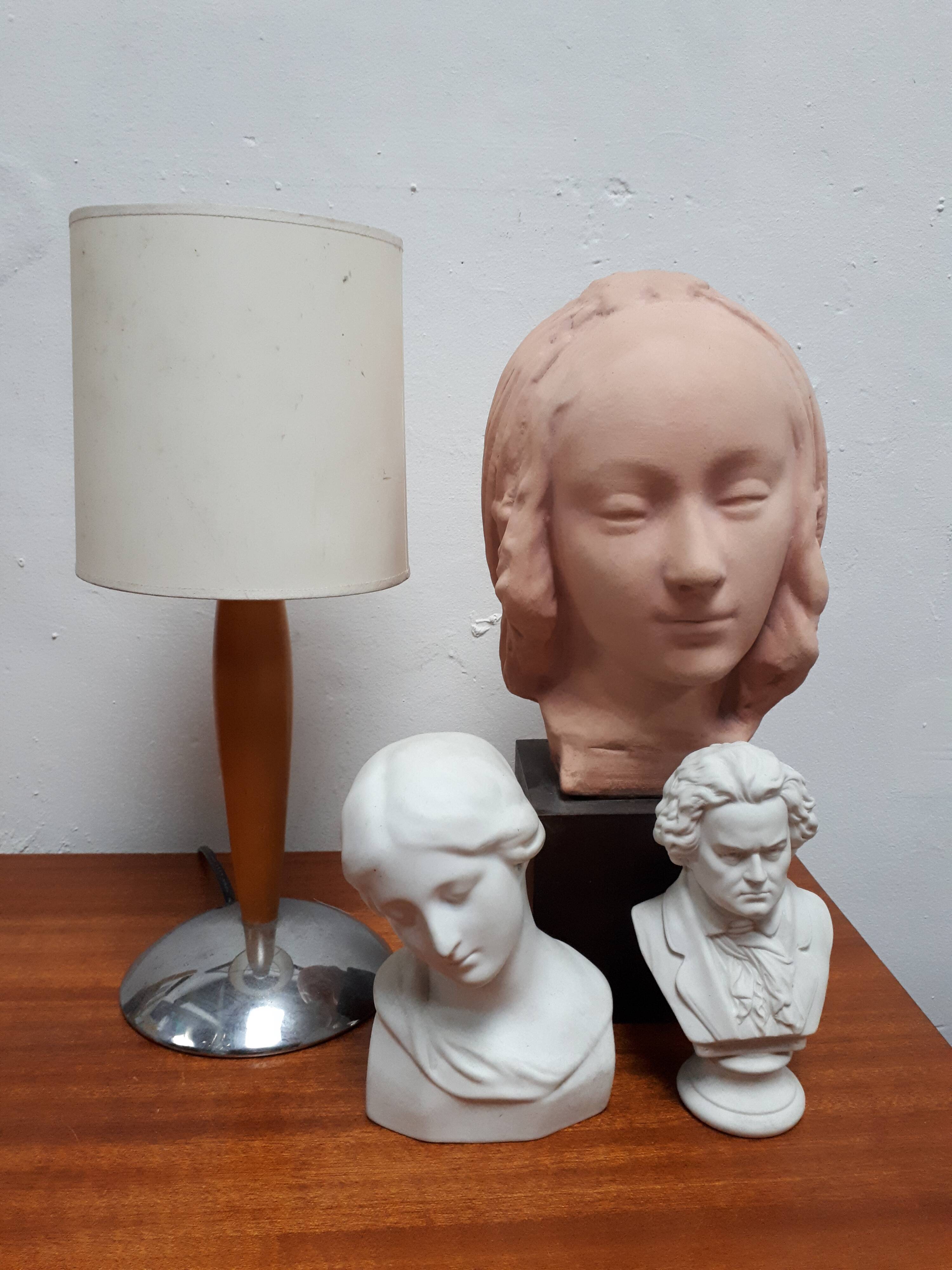 Bust biscuit porcelain Limoges young woman head after Donatello