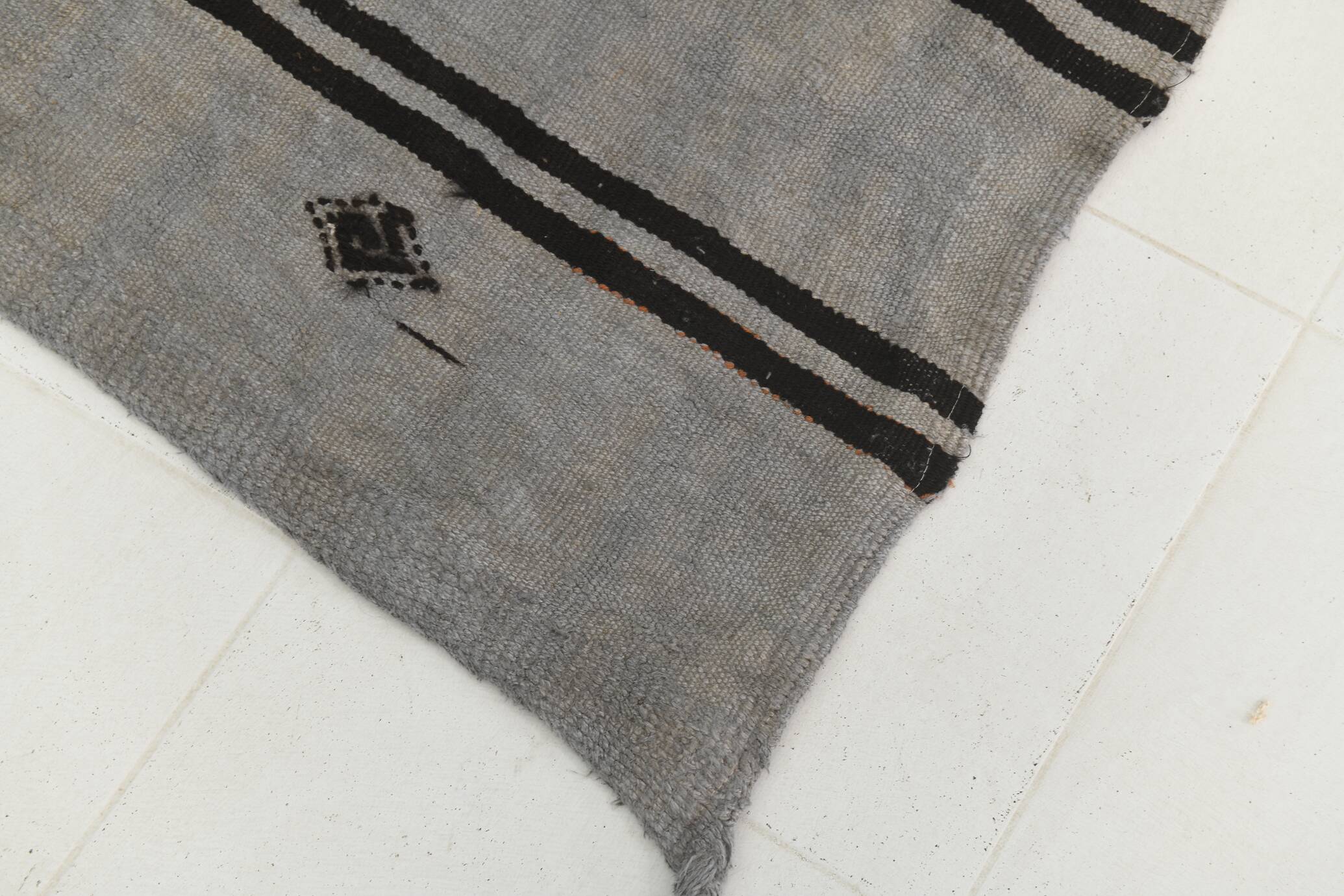 Striped Pattern Gray & Black Vintage Kilim Rug, 188x267Cm