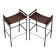 Artisan Contemporary bar stool, dark brown leather, black rubber metal.