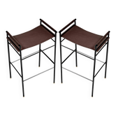 Tabouret de bar Artisan Contemporary, cuir marron foncé, métal de caoutchouc noir