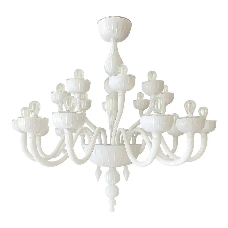 Italian Monumental Contemporary 18 Arms in White Murano Style Glass Chandelier