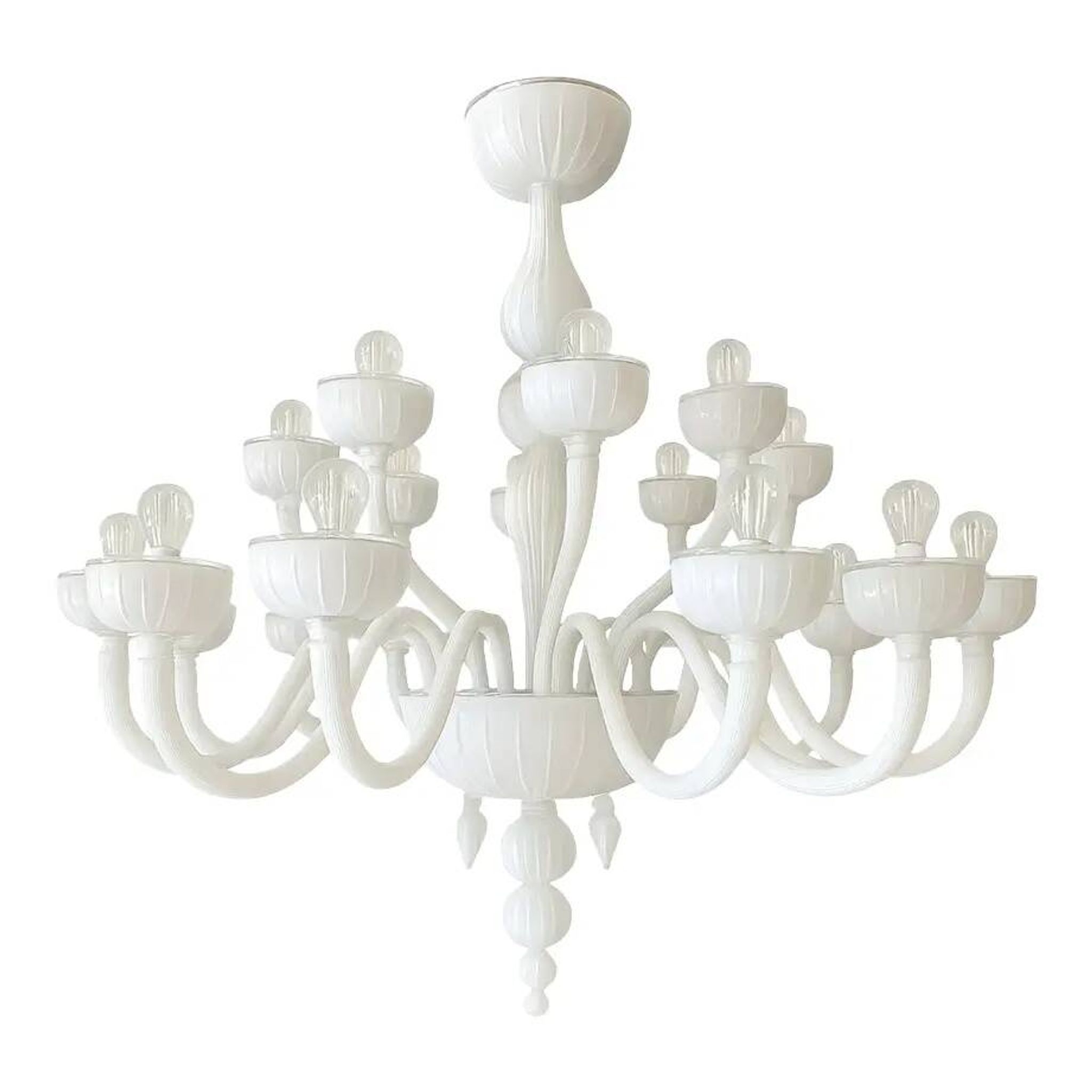 Italian Monumental Contemporary 18 Arms in White Murano Style Glass Chandelier