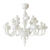 Italian Monumental Contemporary 18 Arms in White Murano Style Glass Chandelier