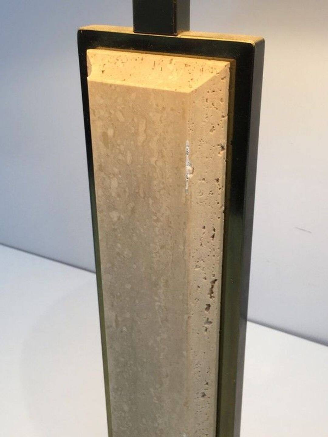 Table Lamp in Travertine and Gold Chrome, French Work, circa 1970